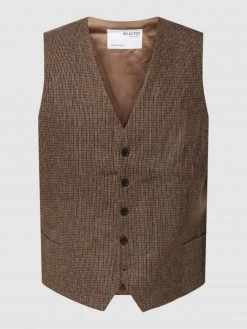 Selected Homme Weste Mit Allover-Muster Und Woll-Anteil Modell 'ADRIAN' - Mittelbraun