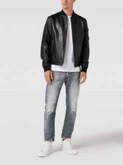 BOSS Lederjacke Mit Stehkragen Modell 'Malba' - Schwarz