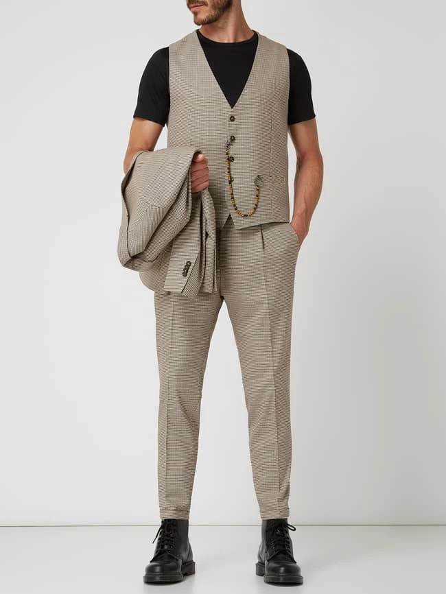 Cinque Slim Fit Weste Mit Pepita-Dessin Modell 'Civiro' - Ecru 1 Cinque Slim Fit Weste Mit Pepita-Dessin Modell 'Civiro' - Ecru